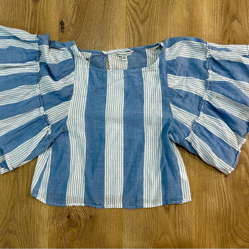 American Eagle Outfitters Blue and White Striped Blouse